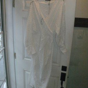 NWT ASOS EDITION White Eyelet Lace Long Sleeve Surplice Neck Fitted Skirt Dress